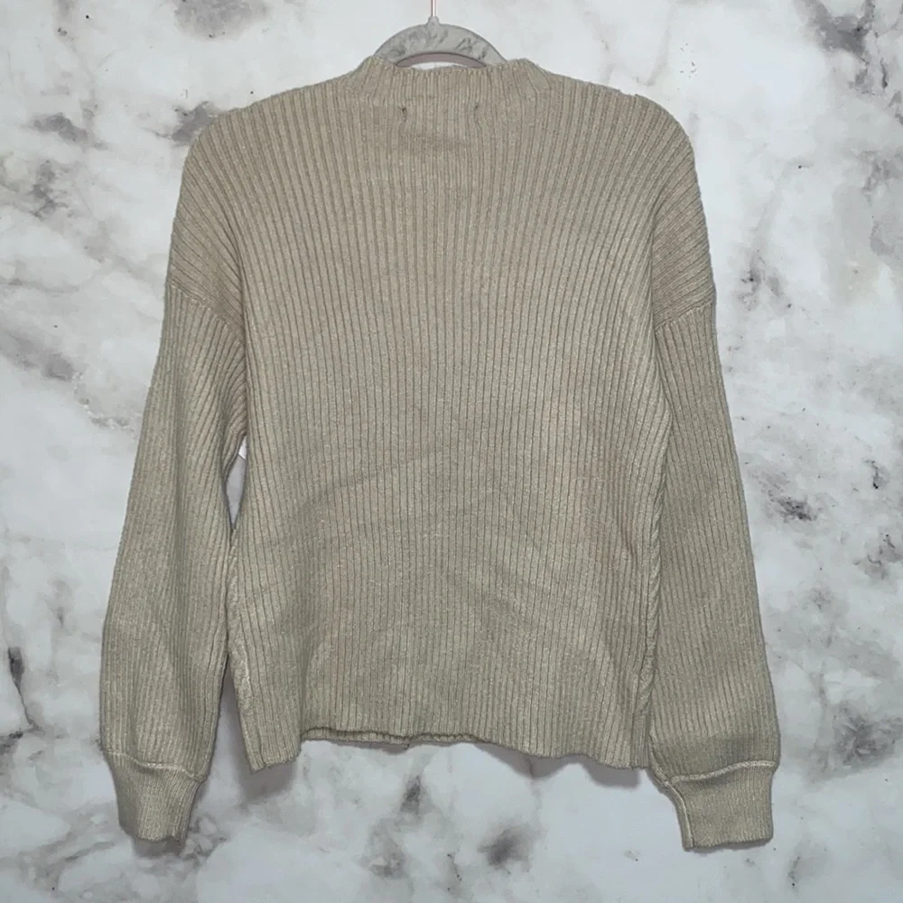 Light Brown / Cream Diamond Pattern Balloon Sleeve Sweater - Picture 6 of 7